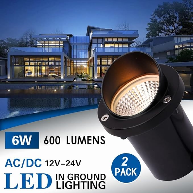 LED Low Voltage Landscape Light,12-24V AC/DC Shielded In-Ground Light IP67 Waterproof 3000K Paver Well for Pathway (2 Pack)