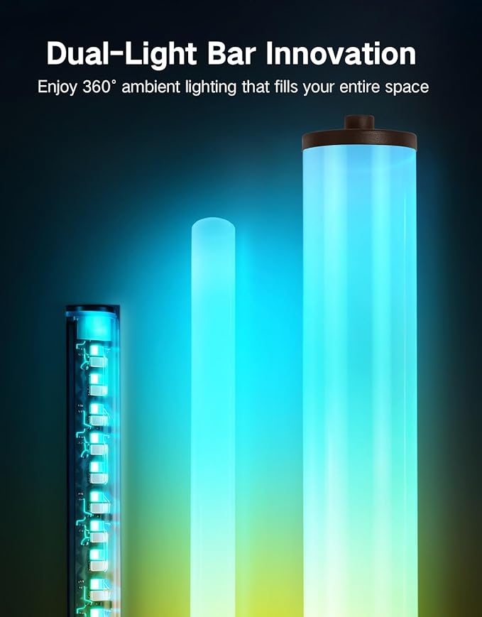 OUTON Corner Floor Lamp with Remote, Touch & App Control, RGB Color Changing Standing Lamp with 32 Modes, 360 Lighting, 3 Color Temperatures, Dimmable 66 in Tall Lamp for Living Room Bedroom,Brown