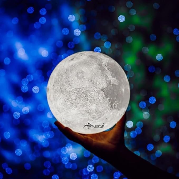 BRIGHTWORLD Gifts for Women, 7.1 inch Moon Lamp 3D Printing Moon Light 16 Colors Night Light for Kids Room Home Decor, Gifts for Teen Girls Boys, Mothers Day Gifts Birthday Gifts (Black Hand Stand)