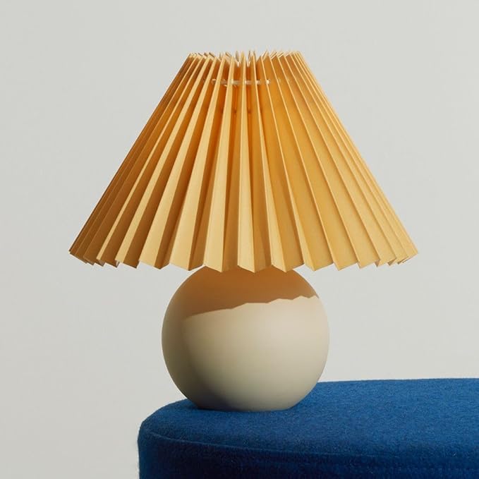Brightech Serena LED Table Lamp - Small 10" Modern Ceramic Lamp with Pleated Shade for Bedside, Nightstand, Desk - Mini Night Light with Cozy Soft White Light for Living Room, Bedroom - Peach
