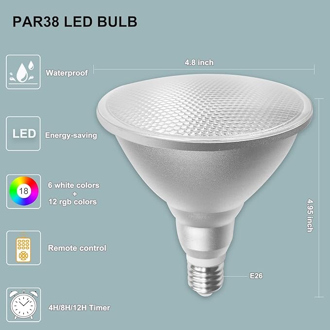 Easter Flood Light Bulbs with Remote Timing Function,Outdoor E26 30W Par38 LED Bulb Color Changing,Garden Landscape Lamps for Easter Day Home Party Decoration