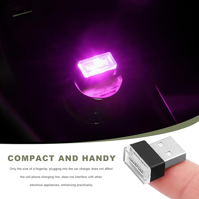 4 PCS USB LED Car Interior Atmosphere Lamp, Mini Night Light Plug-In Trunk Ambient Lighting Kit, Portable USB Interface LED Lamp Interior Decoration for Vehicle Home Office (Purple)