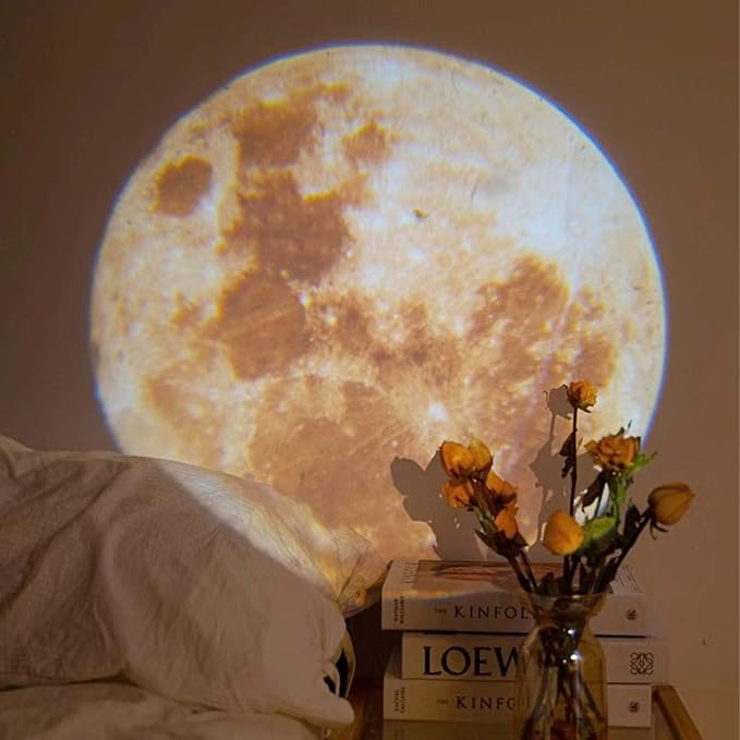 Moon Lamp Projector Night Light, 360° Rotatable Moon Lamp USB Powered Lighting with Bracket,Mood Light Photography Romantic Atmosphere Lamp for Selfie Backgroun Bedroom Decor Moon Fantasy Lovers