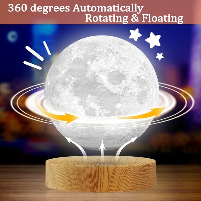 UVEHAS Magnetic Levitating Moon Lamp 16 Colors Modes Floating 3D Printing LED Moon Lamp LED Magnetic Levitation and Spinning Luna Night Lights for Home Office Decor