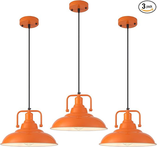 Orange Pendant Light 12.5 inches 3 Packs, Farmhouse Pendant Light, Industrial Pendant Lighting, Kitchen Pendant Lights, Pendant Lights Kitchen Island for Dinning Room Entryway Barn