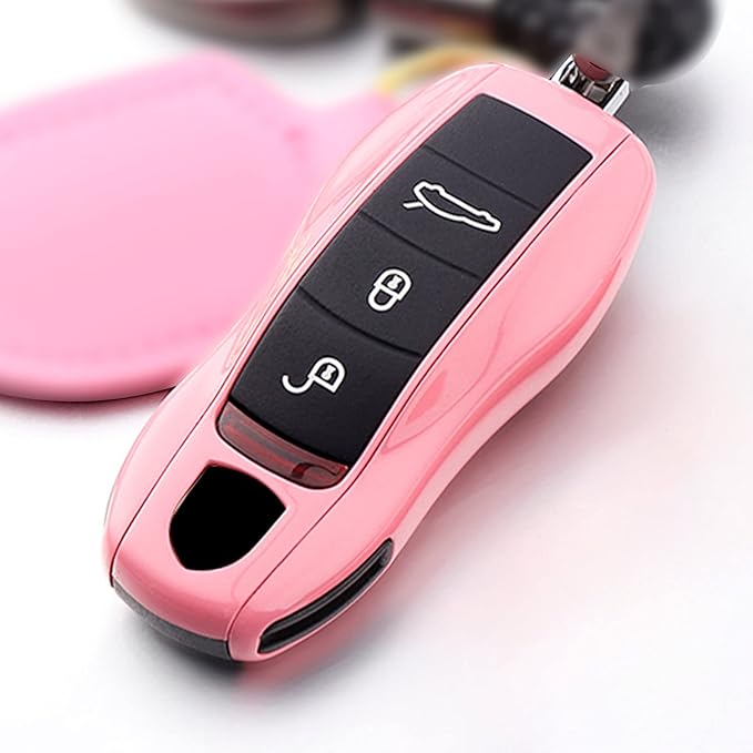 x xotic tech Pink Key Fob Cover Smart Remote Shell Case, 3 pcs Set Full Protection, Compatible with Porsche Boxster Cayman 981 Carrera 911 991 918 Spyder Macan Cayenne Panamera