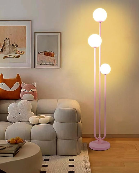 3-Light Pink Floor Lamp Dimmable, Unique Candle Holder Style Tall Standing Lamps with 3000K G9 Bulbs for Reading, Mid Century Modern Floor Lamp for Living Room Bedroom Office