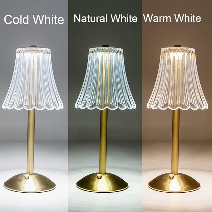 Cordless Table Lamps for Home,Table,Dining Room, Gold Rechargeable Lamps, USB Charge 12'' Tall LED Brass Portable Outdoor Indoor Table Lamp with Built-in Dimmer (Pack2 Gold Flower Lamp)