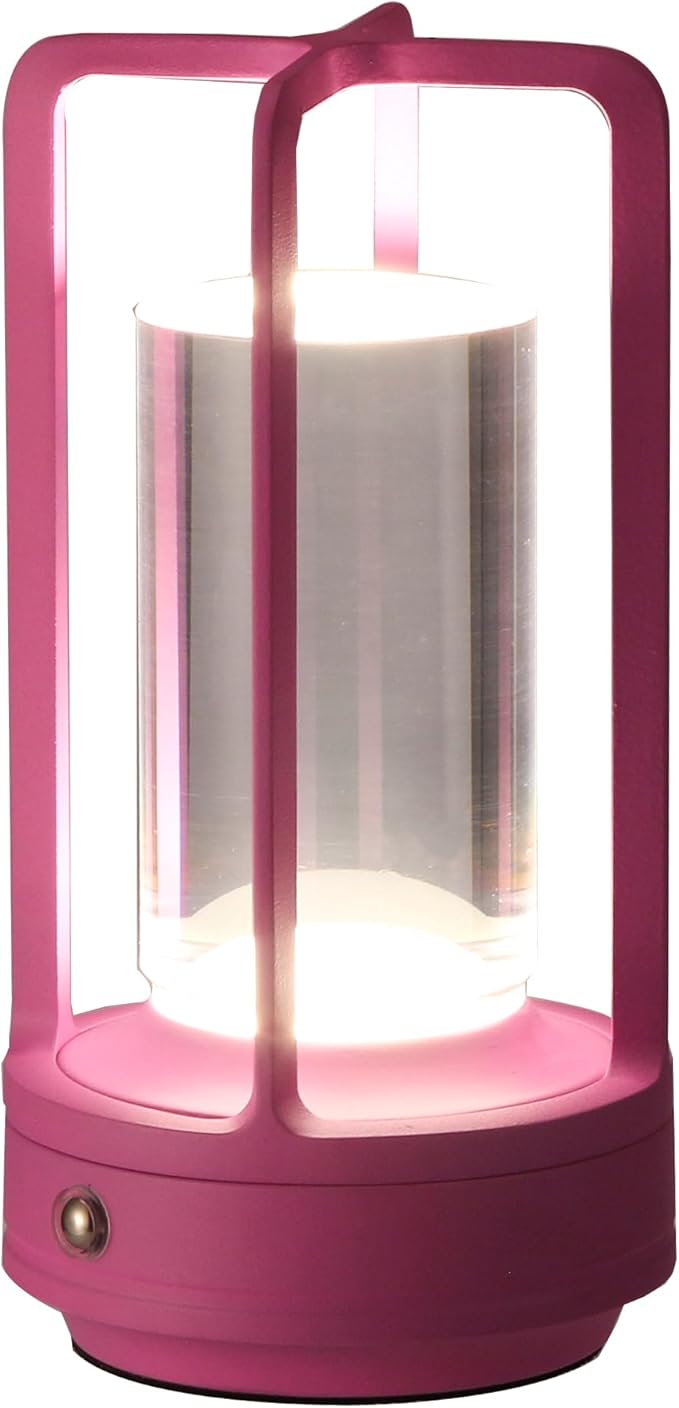 Portable Metal Table Lamp, Cordless Table Lamp, Rechargeable Battery Powered Portable LED Desk Lamp, 3 Color Stepless Dimming Touch, for Bedroom Restaurant Home Outdoor (Pink)