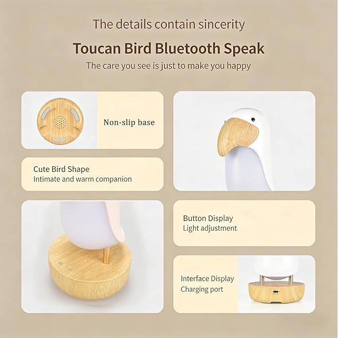 Bird Table Light - Rechargeable Night Light, Cordless Desk Lamp, Decor Lamp for Bedroom, Nursery, Living Room | Warm White LED, Gift for Bird Lovers & Home Decoration