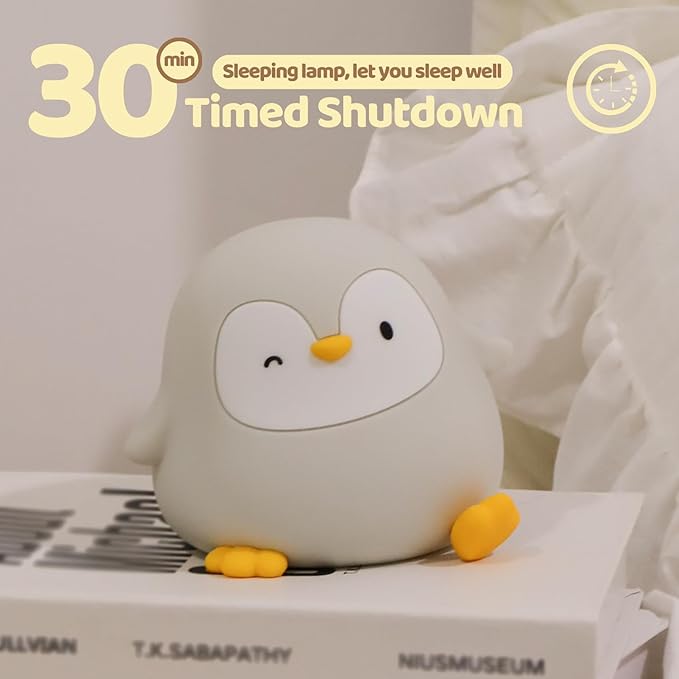 Penguin Silicone Night Light, Tap Control Dimmable Soft Nightlight with 30-Min Timer, 50H/12H Long Battery Life, Portable Bedroom Lamp for Baby Kids Toddler Girls, Gift for Easter