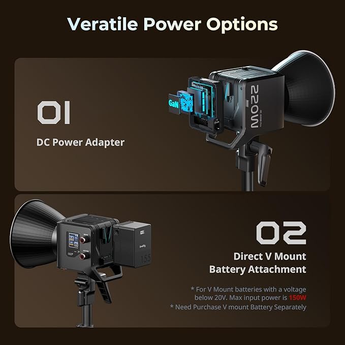 SMALLRIG RC 220B Pro 220W COB Video Light, Bi-Colour Video Light 2700K-6500K, CRI 95+ Bowens Mount Light, Support 3 Power Supply Methods, App Control for Photography and Photo Studio