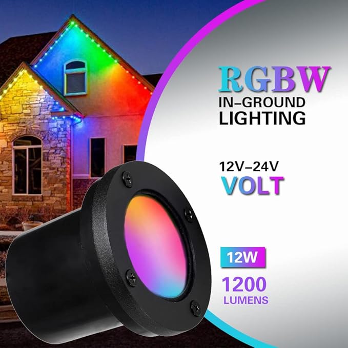 6W LED Well Light Outdoor,Low Voltage Landscape Lights Anti-Glare, 12-24V AC/DC Shielded In-Ground Lights IP67 Waterproof Paver Uplights with for Pathway,Fence,Tree (RGBW 4Pack)