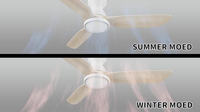 SMAAIR 52 Inch Ceiling Fans with Lights and Remote, Solid Wood White Modern Ceiling Fan with Lights, Flush Mount, Quiet DC Motor, 10 Speed, Indoor 3 Blade Ceiling Fan for Indoor Bedroom Living Room