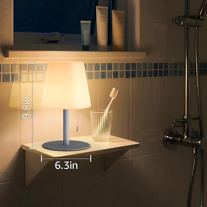 uuffoo Shower Lamp Waterproof Warm White & RGB Shower Light Dimmable LED Rechargeable Table Lamp Cordless Outdoor Lamps Portable for Indoor Outdoor Bathroom Home Patio H9.8in D6.3in (Gray)