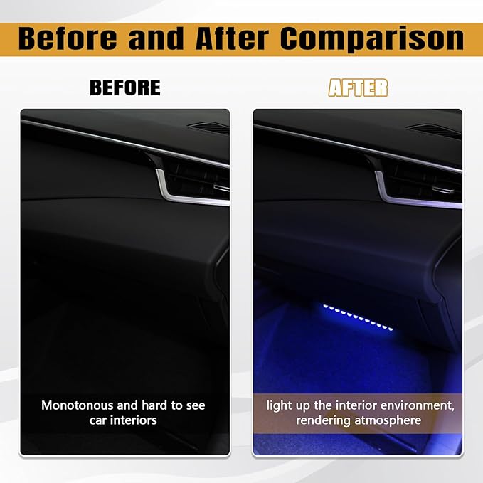Wuyaoyao Car LED Strip Light, 12V 24 LED Vehicle Interior Atmosphere Lamps with Cigarette Lighter, Auto Under Dash Ambient Night Light, Universal Car Accessories (Blue, Cigarette Lighter)