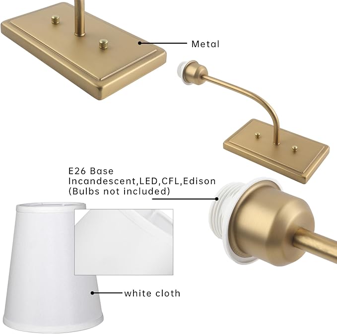 Farmhouse Brass Wall Sconce 1-Light, Linen Fabric Shade Wall Lamp Hardwired Indoor Wall Light for Bedroom Living Room Vanity Bathroom (White Cloth 2-Pack)