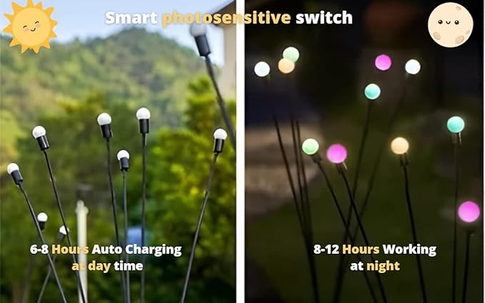 Solar Firefly Lights, Upgraded Solar Firefly Lights Outdoor Waterproof, Solar Outdoor Lights, Solar Garden Decorative Lights Yard Patio Pathway Decoration (Yellow Lights, 10 LEDs)