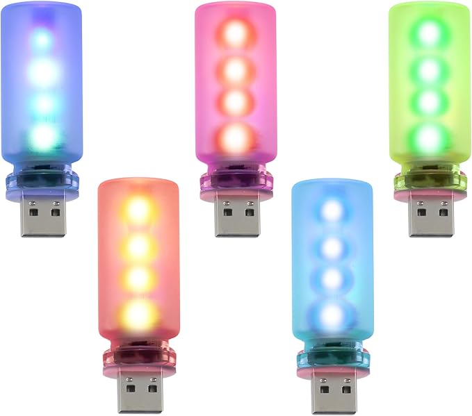 5Pcs Mini Retro Car Light, 10 Modes, Frosted Shell USB LED Car Interior Atmosphere Lamps, Touch-Control Portable Plug-in Glass Bottle Ambient Night Light for Camping Bedroom Party
