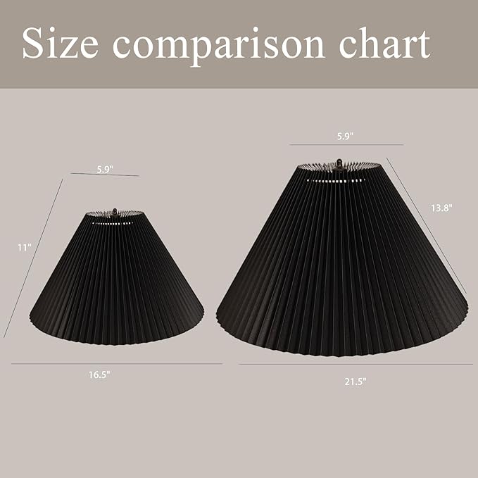 Large Pleated Lamp Shade for Arc/Arched Floor Lamps Replacement spider lampshade 5.9"Top X 21.5"Bottom X 13.8"High-Black