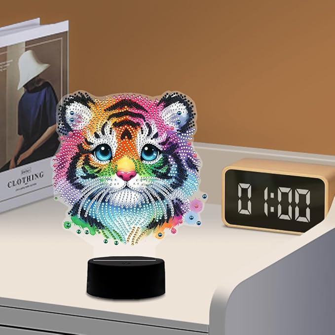 Tiger Diamond Art Painting Night Light,Diamond Art Painting Kits Desktop Touch Lamp Ornaments for Tabletop Decor Diamond Art Accessories for Adult Beginner Bedrooms Living Room