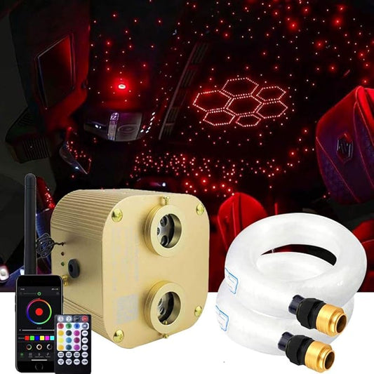AZIMOM Bluetooth 20w Upgraded Fiber Optic Lights Twinkle Star Ceiling Lighting Kits 700pcs*0.03in*9.8ft Fiber Strands Dual Port RGBW Sound Remote Control Light Source Home Indoor Car Ceiling Décor
