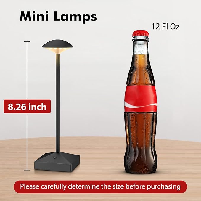 3 Pack 8.26in Black Small Cordless Table Lamps Rechargeable, Battery Operated Mini Lamp, Small Lamp Touch Portable Table Lights, LED Night Light for Bedside/Dining/Bar/Outdoor (Blcak-B)
