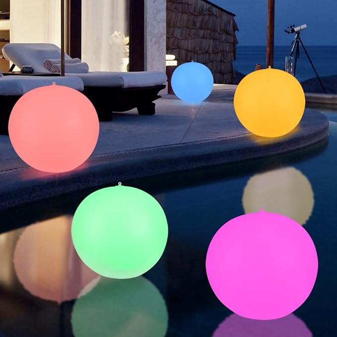 GEEDIAR 4 Pack Solar Floating Pool Lights Inflatable Waterproof IP68, 14” Solar Swimming LED Glow Globe Outdoor Pool Ball Lamp, Pool Accessories for Inground Pools- 4 Pcs.
