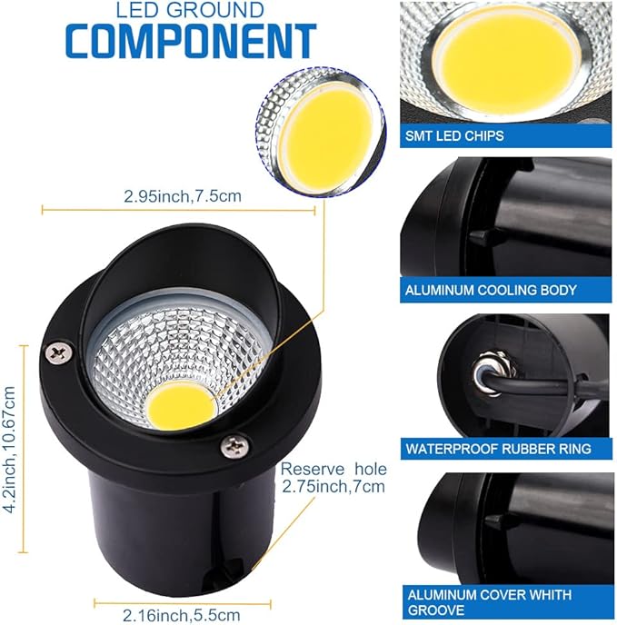 LED Low Voltage Landscape Light,12-24V AC/DC Shielded In-Ground Light IP67 Waterproof 3000K Paver Well for Pathway (2 Pack)