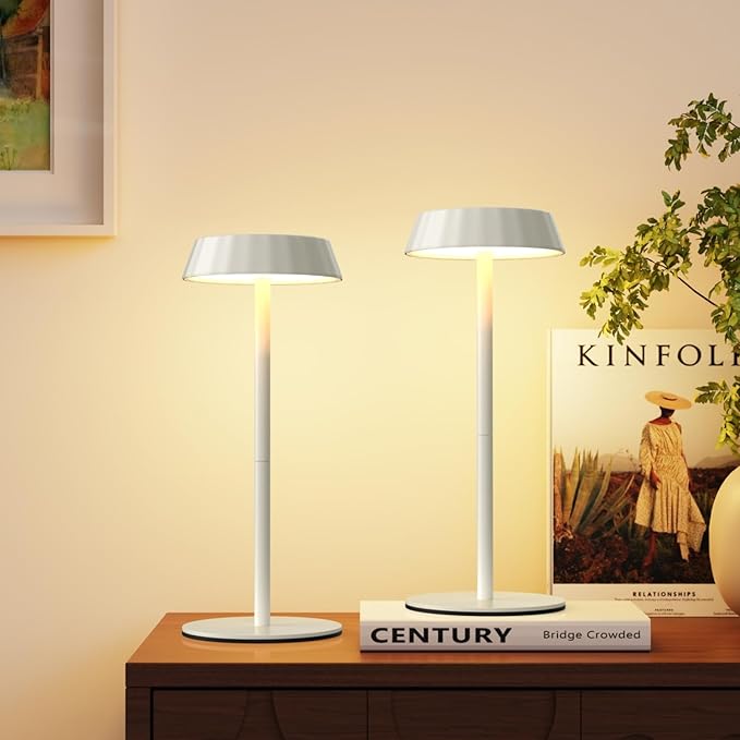 EppieBasic Rechargeable Table Lamps Cordless: Set of 2 Battery Operated Portable & 2700K Warm Light Metal Lamps for Living Room, Dining, Entryway