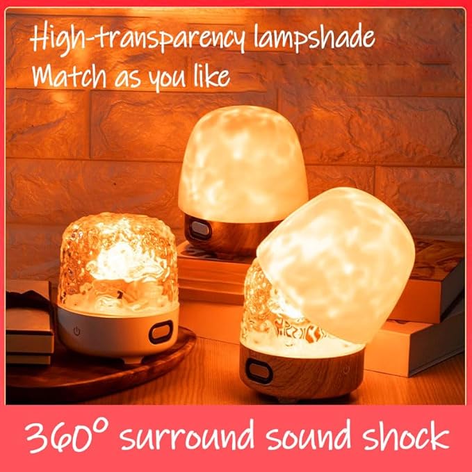 Night Light & Bluetooth Noise Machine, Ocean Wave Projector Light Bluetooth with Lampshade & Remote Control,16 Color Dimming, (Walnut-Colored Base)