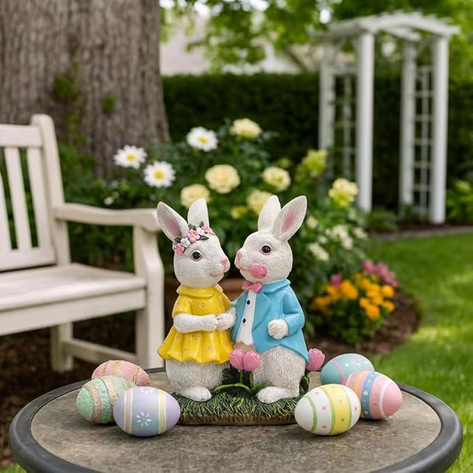 TERESA'S COLLECTIONS Easter Decorations Outdoor with Solar Lights, 8'' Lighted Easter Bunny Decor, Spring Easter Decor for Entryway Planter Mantel Tabletop Ideal Easter Gifts