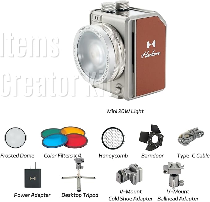 Photography Lighting Mini Creator Kit - 20W Bi-Color LED Light with CRI/TLCI 96+, 2700K-6500K Dimmable, App Control, Flicker-Free, Aircraft-Grade Aluminum with Vegan Leather Accents