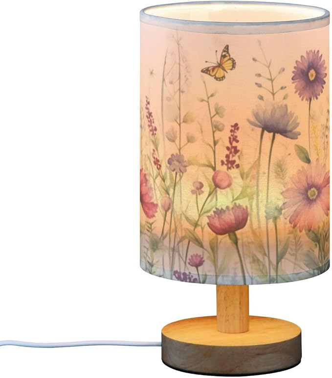 Kigai Wild Flowers Bedside Table Lamp,Nightstand Lamp with USB Ports Bedside Lamp for Living Room Bedroom Home Office