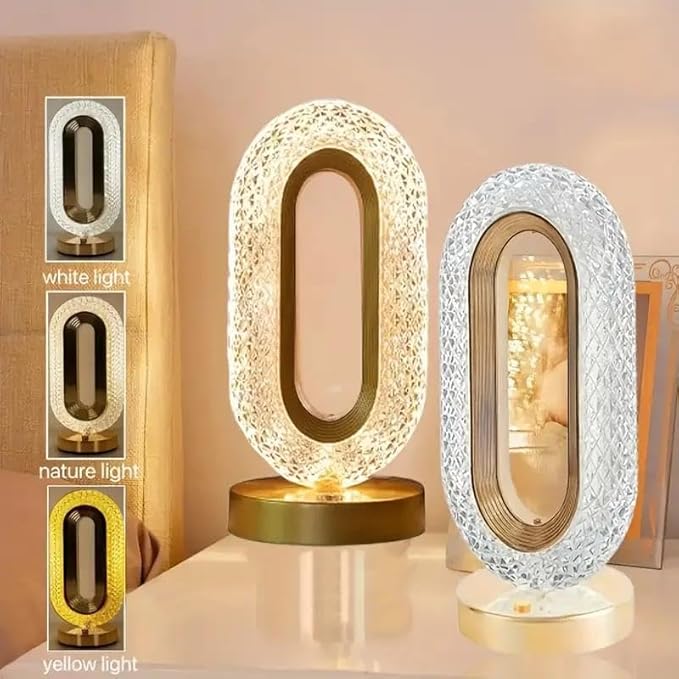 Portable Artificial Crystal Table Lamp, Desk Lamp, USB Rechargeable 3-Color-Changing Touch Control Night Light, Bedside Lamp, Decorative Light for Home Living Room Bedroom