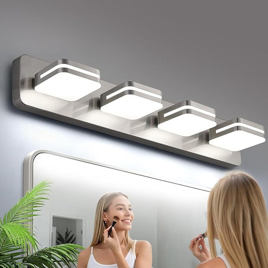 1600LM LED Modern Bathroom Vanity Light Fixtures, 360° Rotate Acrylic Brushed Nickel Vanity Lights for Bathroom, Modern Wall Lighting Fixtures Over Mirror Kitchen Living (Natural White Light 5000K)