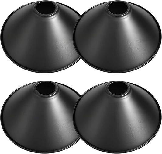 4 Pack Metal Lampshades, Conical Matte Black Pendant Light Cover, Industrial Farmhouse Style Lamp Shade for Kitchen Island, Dining Room, Hallway, Entryway Lighting Fixtures
