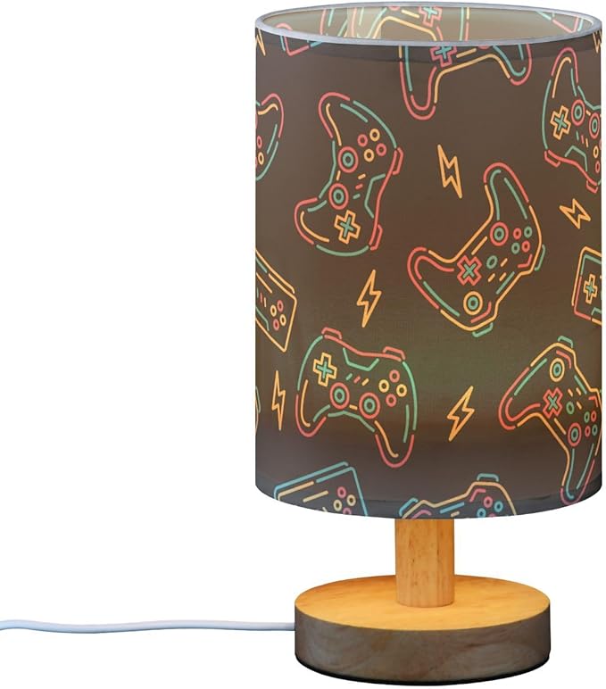 Bedside Table Lamp Video Game Gaming Nightstand Lamp with Wood Desk Lamps for Bedroom Living Room Nursery Office Home Decor