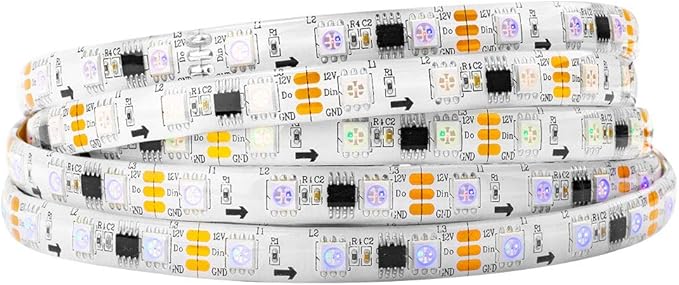 BTF-LIGHTING WS2811 IC=RGB+IC Addressable Dream Color LED Strip 16.4FT 60LEDs/m 20Pixels/m IP65 Splash Proof White PCB Flexible DC12V Chasing Effect for Home Indoor Decor(No Adapter or Controller)