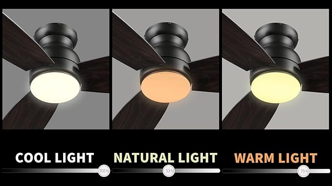 CEME 60 Inches Black Ceiling Fan with Light Flush Mount, DC 10 Speeds Silent Ceiling Fan with Remote, 3 Dual Finish Blades, 3 Light Colors Dimmable LED for Living Room, Bedroom