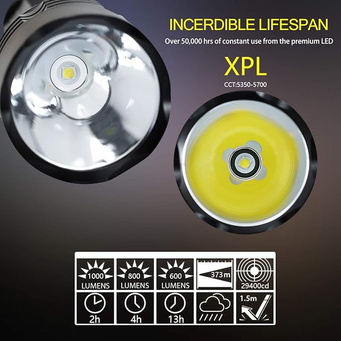 Scuba Diving Flashlight Dive Torch 2000 Lumen Waterproof Underwater XM-L2 LED Submarine Lights Holder with Charger for Under Water Deep Sea Cave at Night