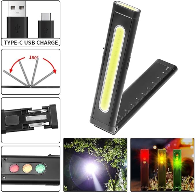 Ultra-Thin Foldable EDC Flashlight, Compact Multi-Mode Pocket LED Flashlight, USB-C Rechargeable, IPX4, Dual Material, Red/Blue Strobe