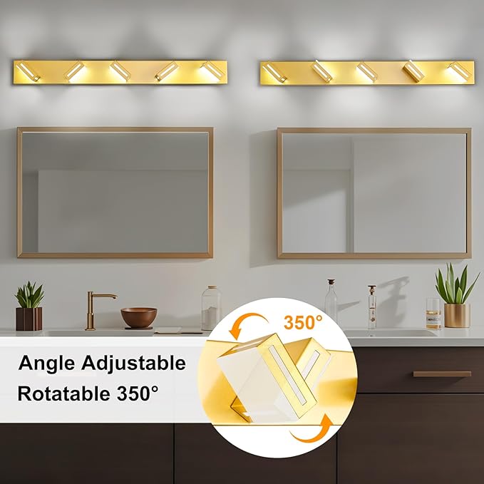 40-Inch 5-Light LED Modern Gold Bathroom Vanity Light Fixtures Over Mirror, Bathroom Lighting Fixtures with Cool White 6000K, Vanity Wall Lights for Bath Restroom Powder Room