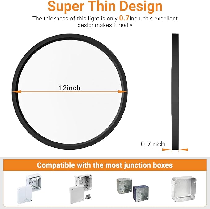 slochi 8Pack LED Flush Mount Ceiling Light Fixture, 12 Inch 24W, 3200LM, Super Slim 0.7 Inch, 3000K-6500K Adjustable Low Profile LED Ceiling Lights for Bedroom, Kitchen, Hallway(Black)