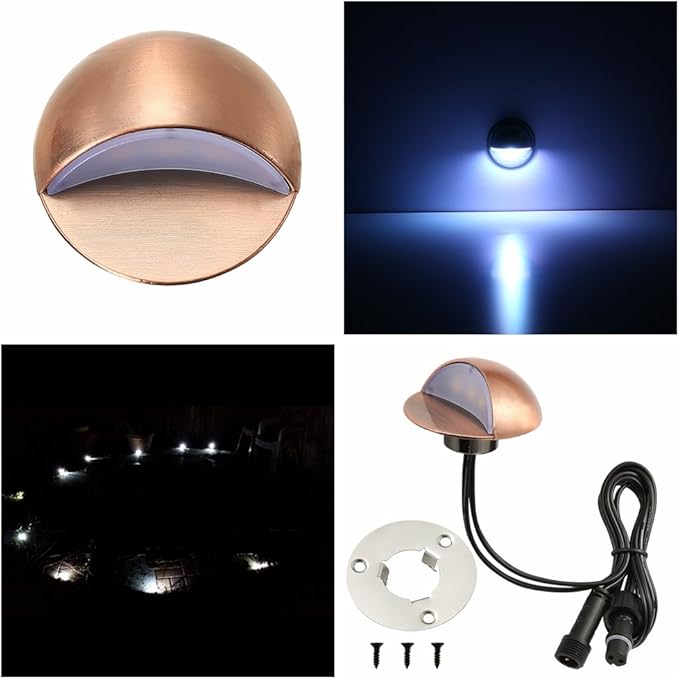 LED Deck Lights Kit, Pack of 10 Low Voltage LED Step Stair Lights Φ1.97 Outdoor Garden Yard Decoration Lamp Recessed Landscape Pathway Step Stair Cold White LED Lighting, Bronze