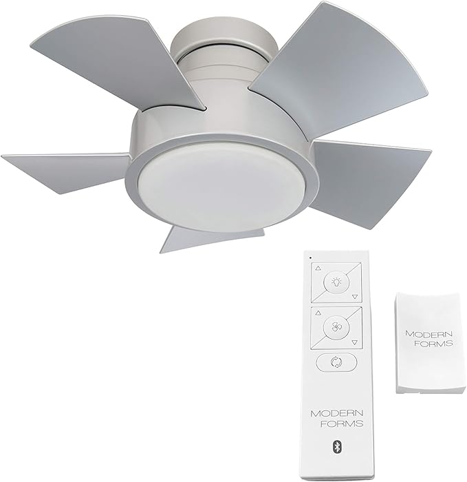 Modern Forms FH-W1802-26L-35-TT Vox - 5 Blade Flush Mount Ceiling Fan with Light Kit-11 Inches Tall and 26 Inches Wide, Finish Color: Titanium Silver, Color Temperature: 3500