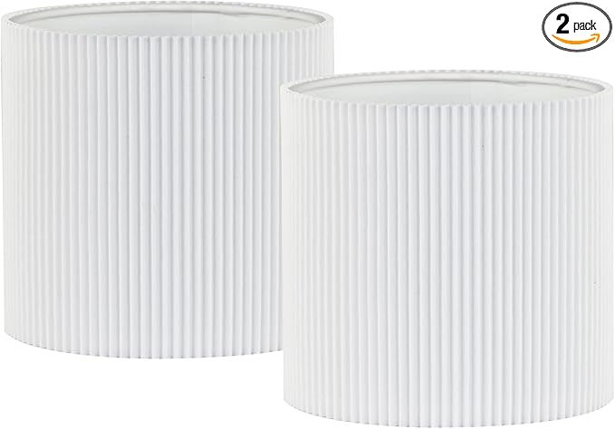 LAMPWELL KETTE Clip-on Pleated Fabric Lamp Shades for for Table Chandelier Wall Lamp,Set of 2,Small Drum,5.4"×5.4"×H5.2",TC fabric,Handmade,Modern Trendy Decorative,ONLY FOR CANDLE BULB,White