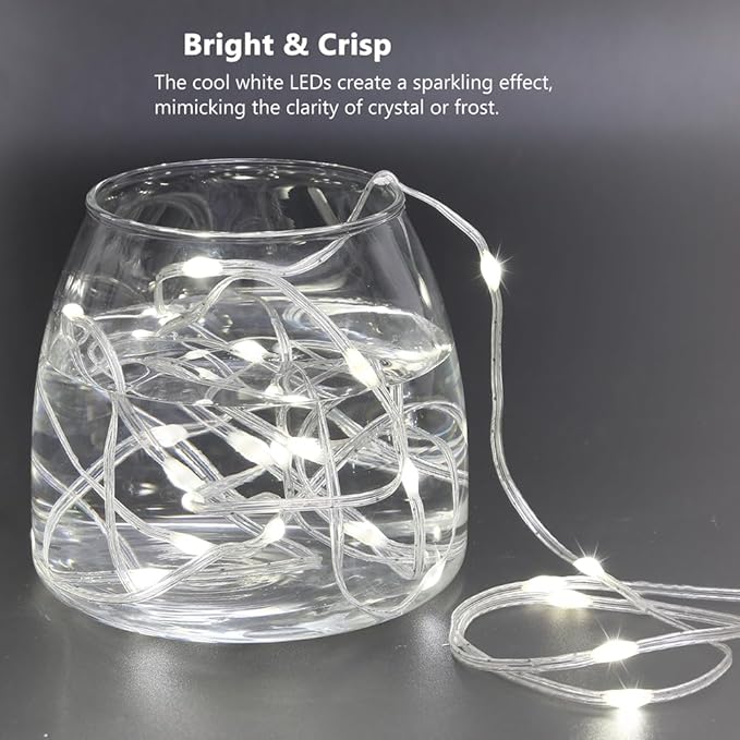 Battery Operated String Lights (2 PACK), 16.5ft 50 LED Twinkle Fairy String Lights Battery Powered with Auto Timer for Indoor Outdoor Christmas Trees Wreath Decoration Party Bedroom Garden- Cool White