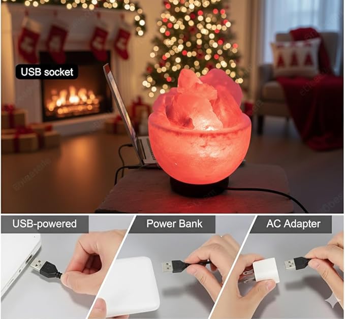 HL Himalayan Pink Salt USB Multi Colored lamp with Natural Salt Crystal Chunks (Bowl) Unique Gift Idea for Home Decore and Relaxation