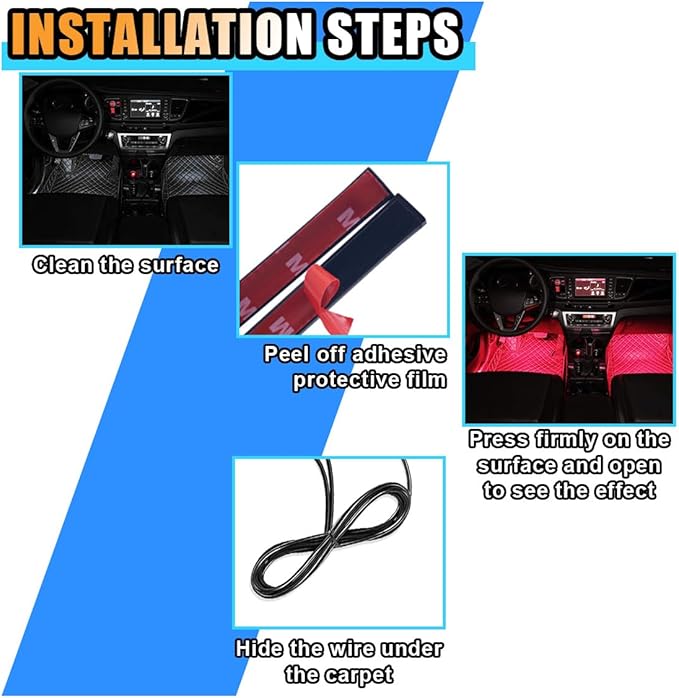 Universal Car LED Strip Light, Cigarette Lighter Auto Interior Decorative Lamp, 12V Under Dash Ambient Night Light, 24 LEDs RGB Neon Interior Atmosphere Lights for Car SUV (Red, Cigar Lighter)